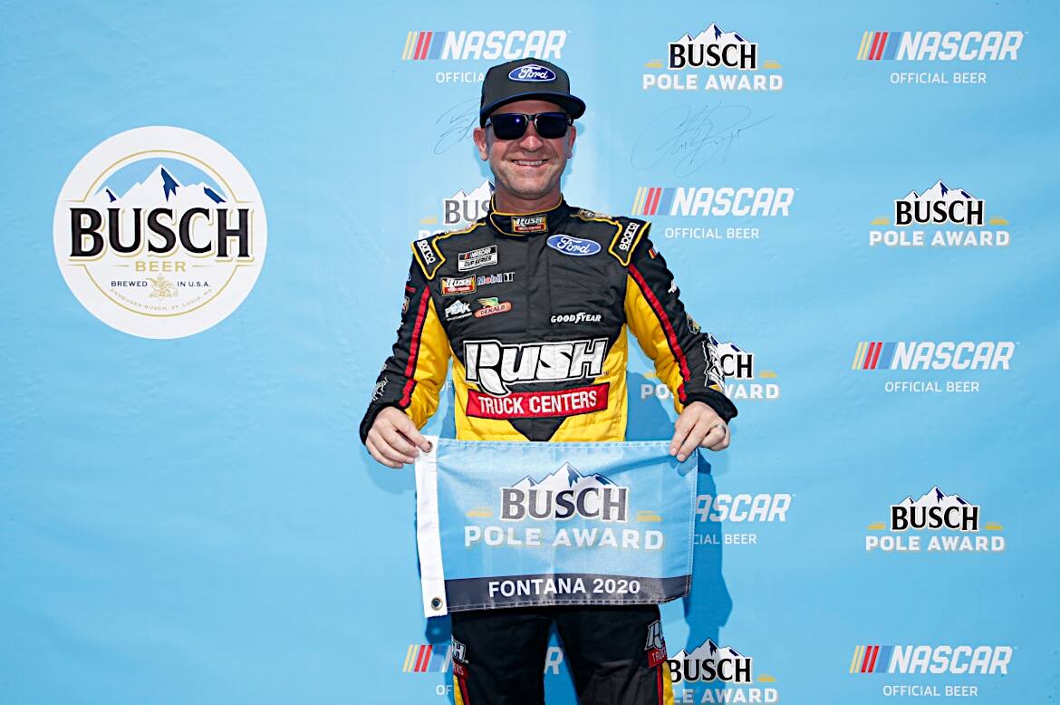 Bowyer led the first 10 laps and was running well before a cut tire put him out of contention. Bowyer led the first 10 laps and was running well before a cut tire put him out of contention.